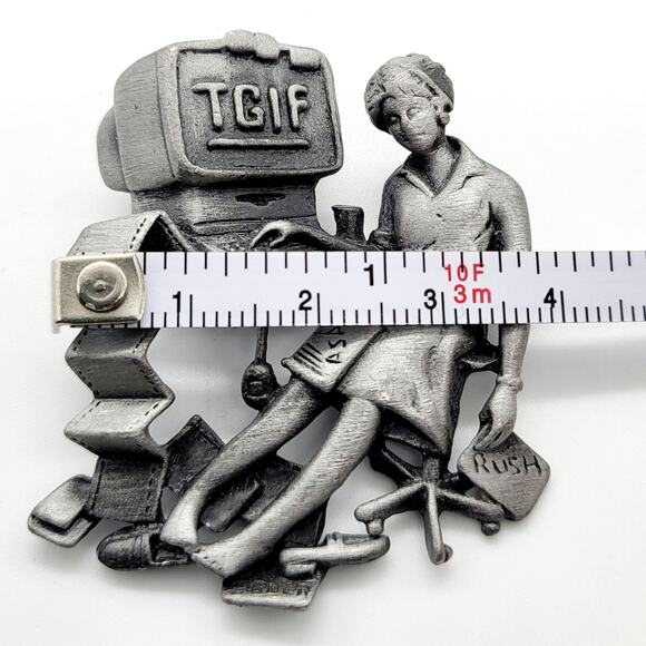 AJC TGIF Funny Work Secretary Assistant Office Pewter Pin Brooch - Picture 6 of 6